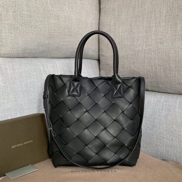 BOTTEGA VENETA Leather Check Cabat Tote Bag in Black