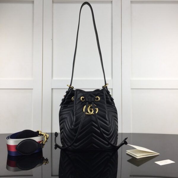 Gucci GG Marmont Quilted Leather Bucket Bag 476674 in Black