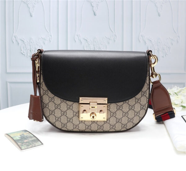 GUCCI Monogram GG Supreme Medium Padlock Shoulder Bag Black