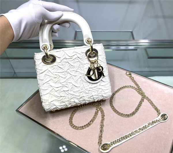 lady Dior embroidered mini white bag