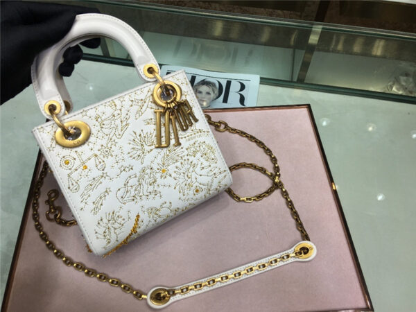 lady dior mini embroidery moon bag white