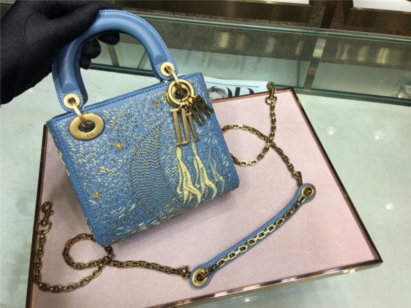 lady dior mini embroidery moon bag blue