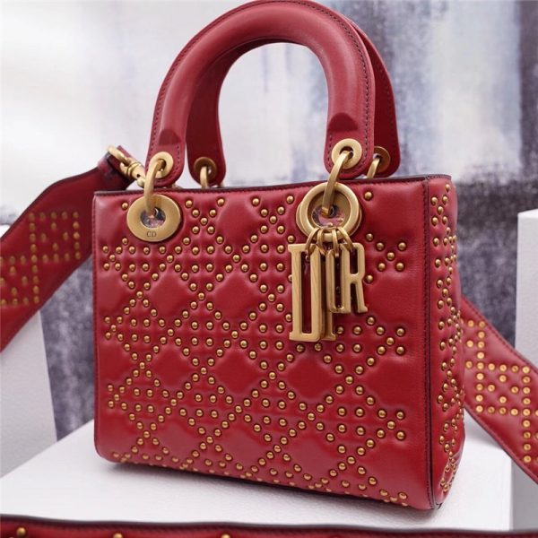 Lady Dior Pouchette Rivet bag red