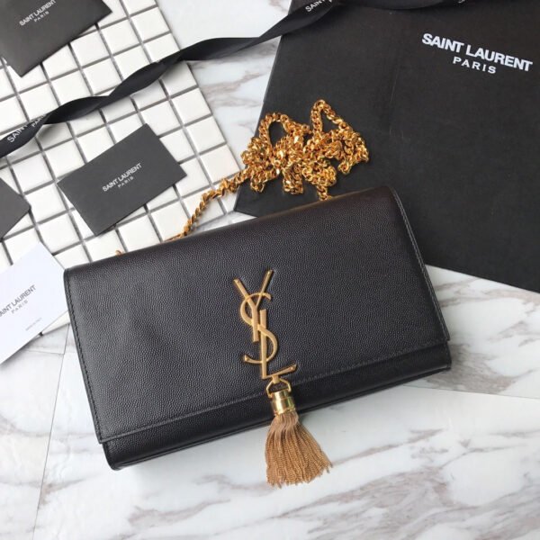 ysl caviar leather chain bag black