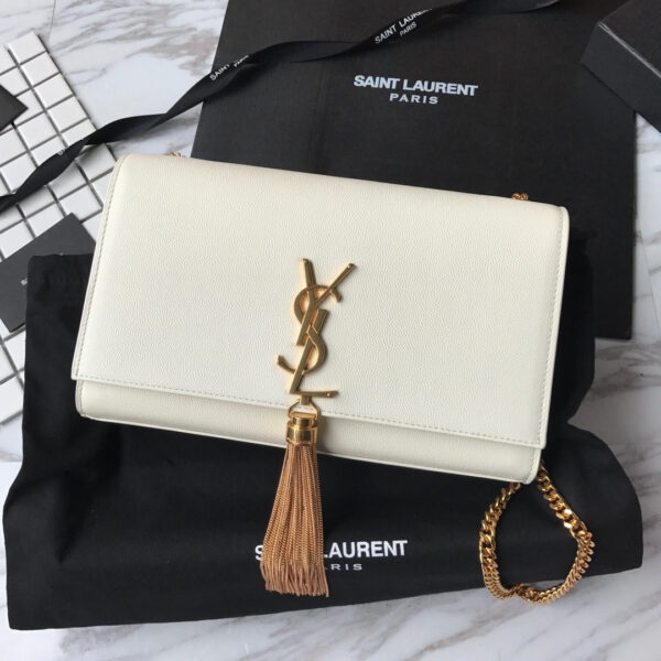 ysl caviar leather chain bag white