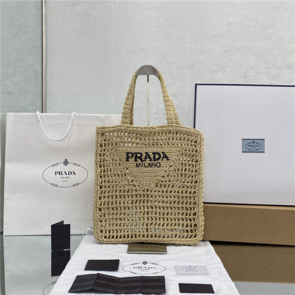 prada straw tote bag