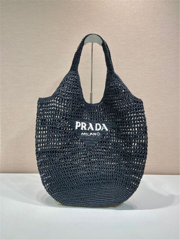 prada raffia tote bag black