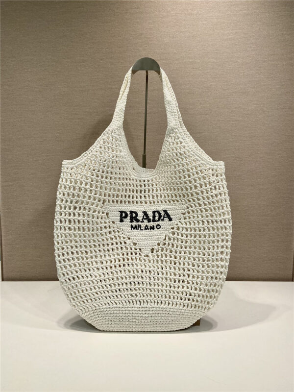 prada raffia tote bag white