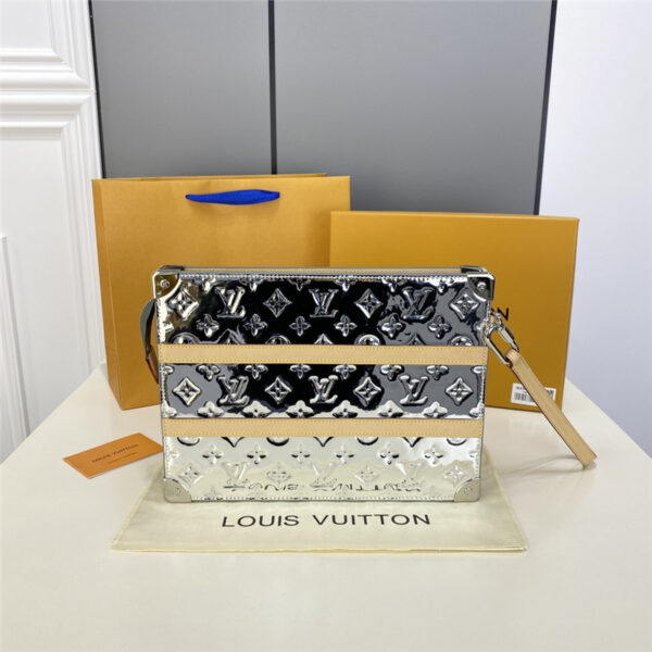 louis vuitton lv trunk clutch bag silver