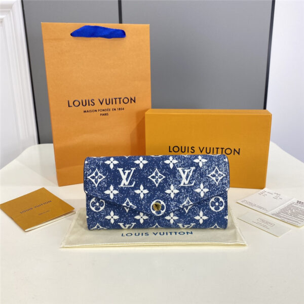 louis vuitton lv denim jacquard sarah wallet